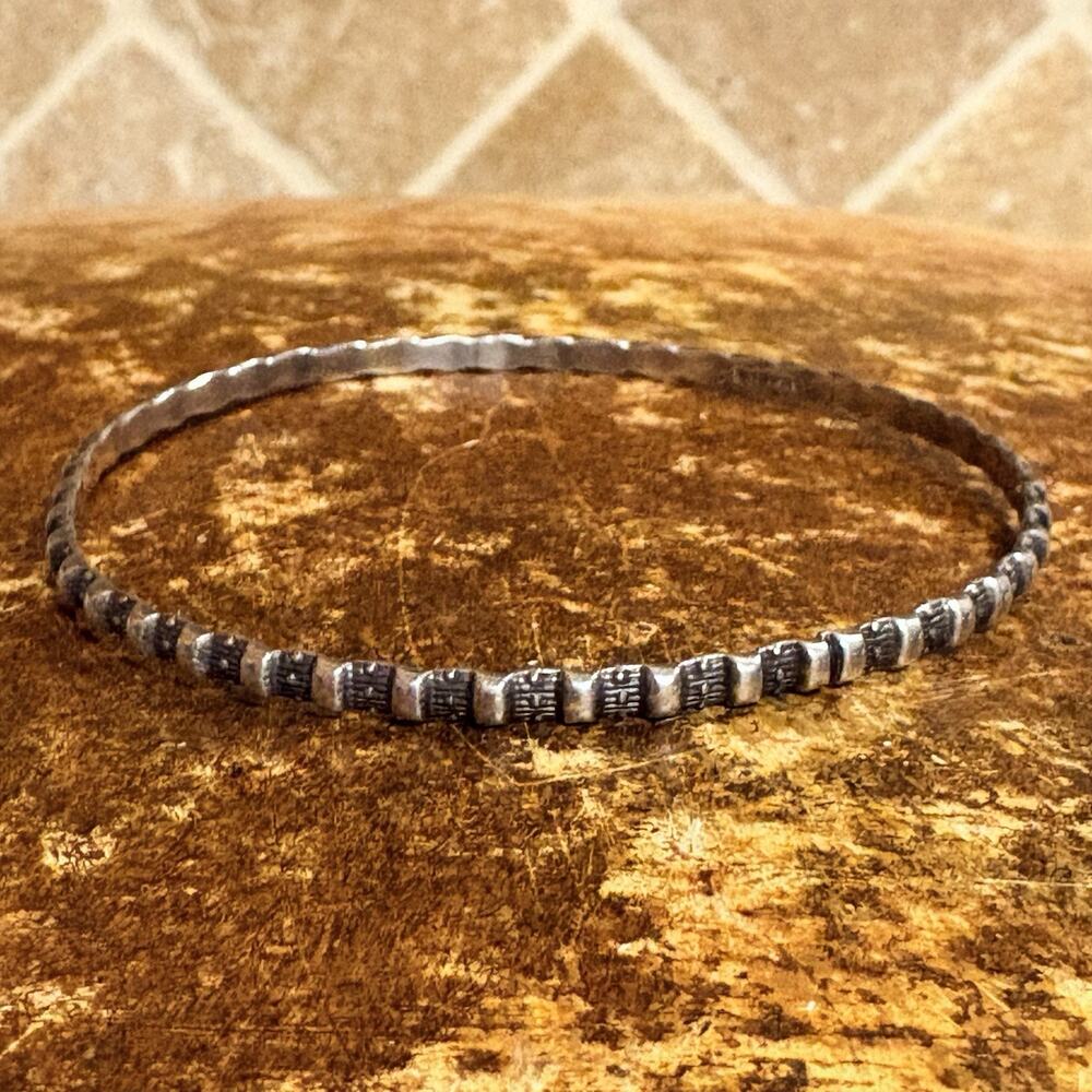 Sterling Silver Decorative Pattern Bangle Bracelet Vintage